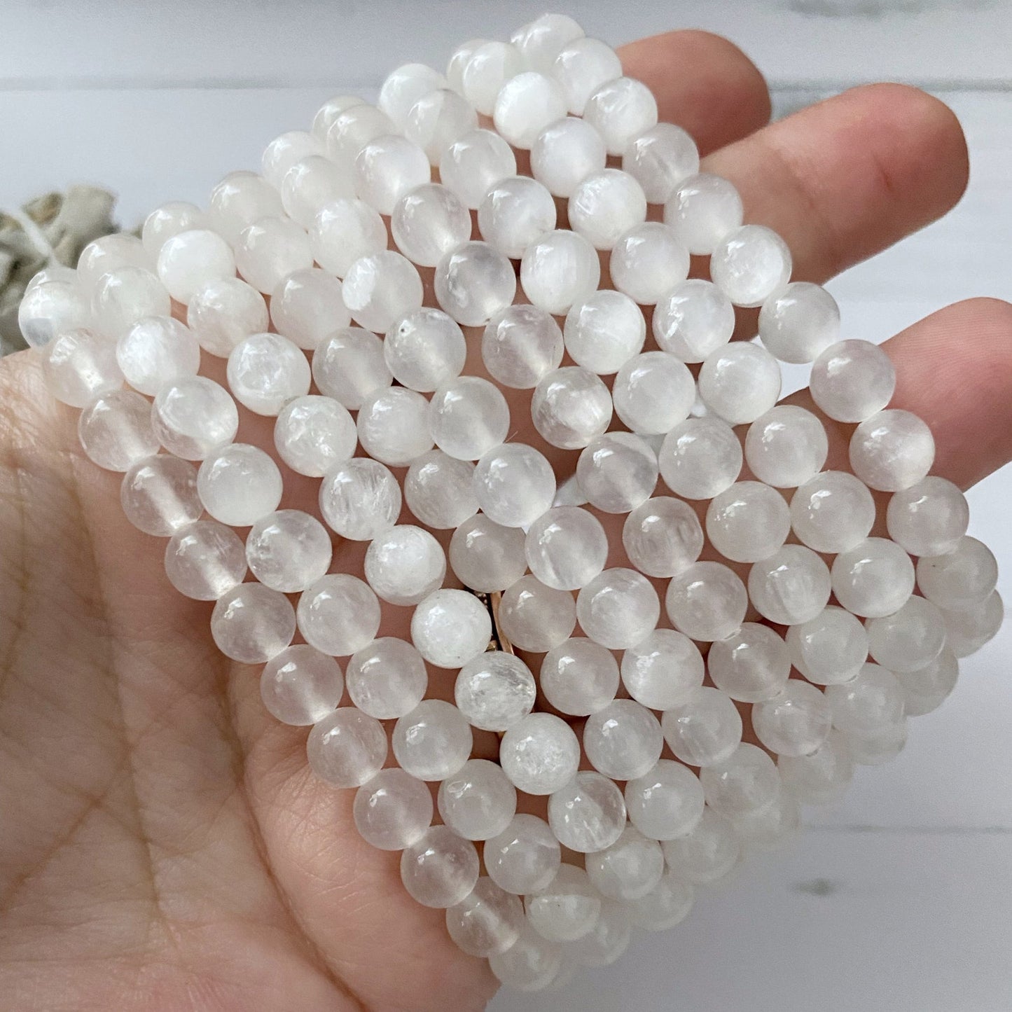 8mm Selenite Beaded Bracelet