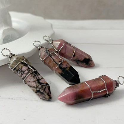 1.5" Double Terminarted Rhodonite Point Pendant