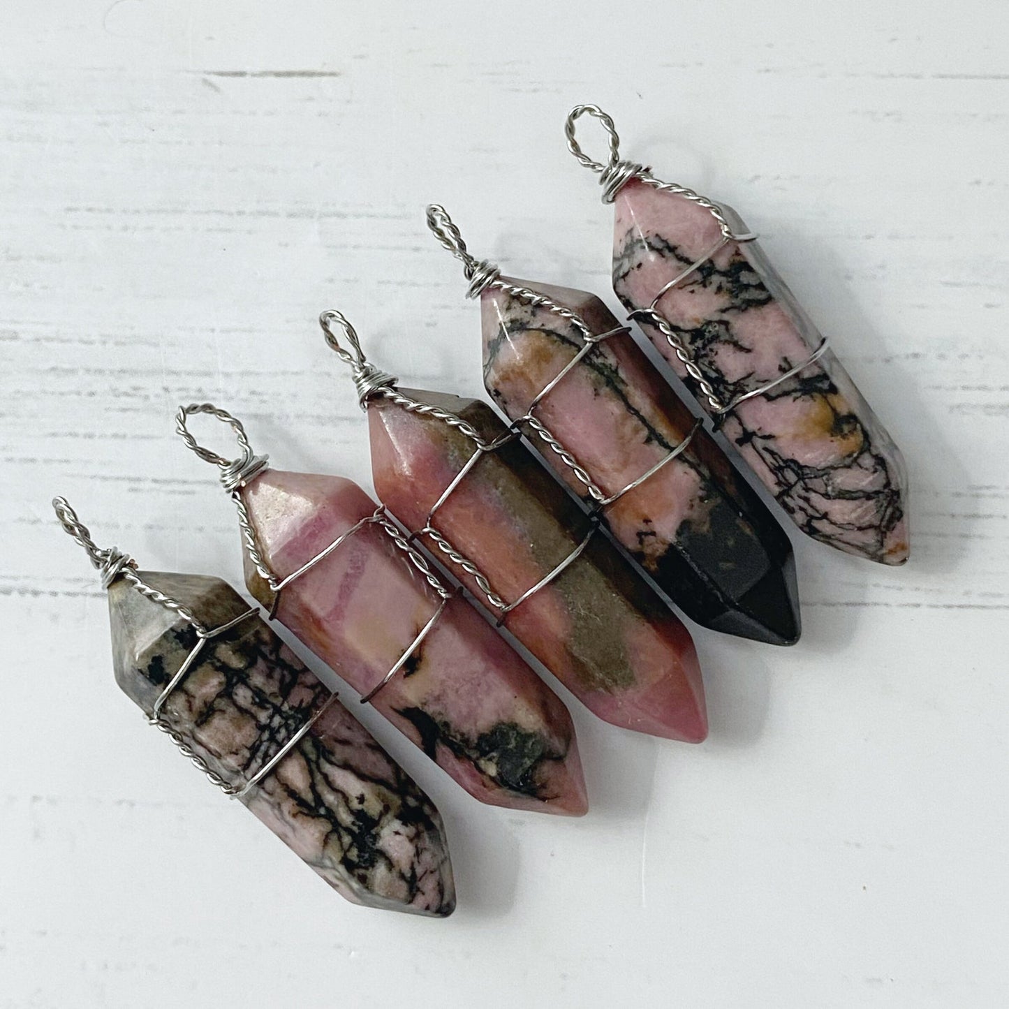 1.5" Double Terminarted Rhodonite Point Pendant