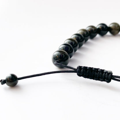 Adjustable 10mm Goldsheen Obsidian Beaded Bracelet