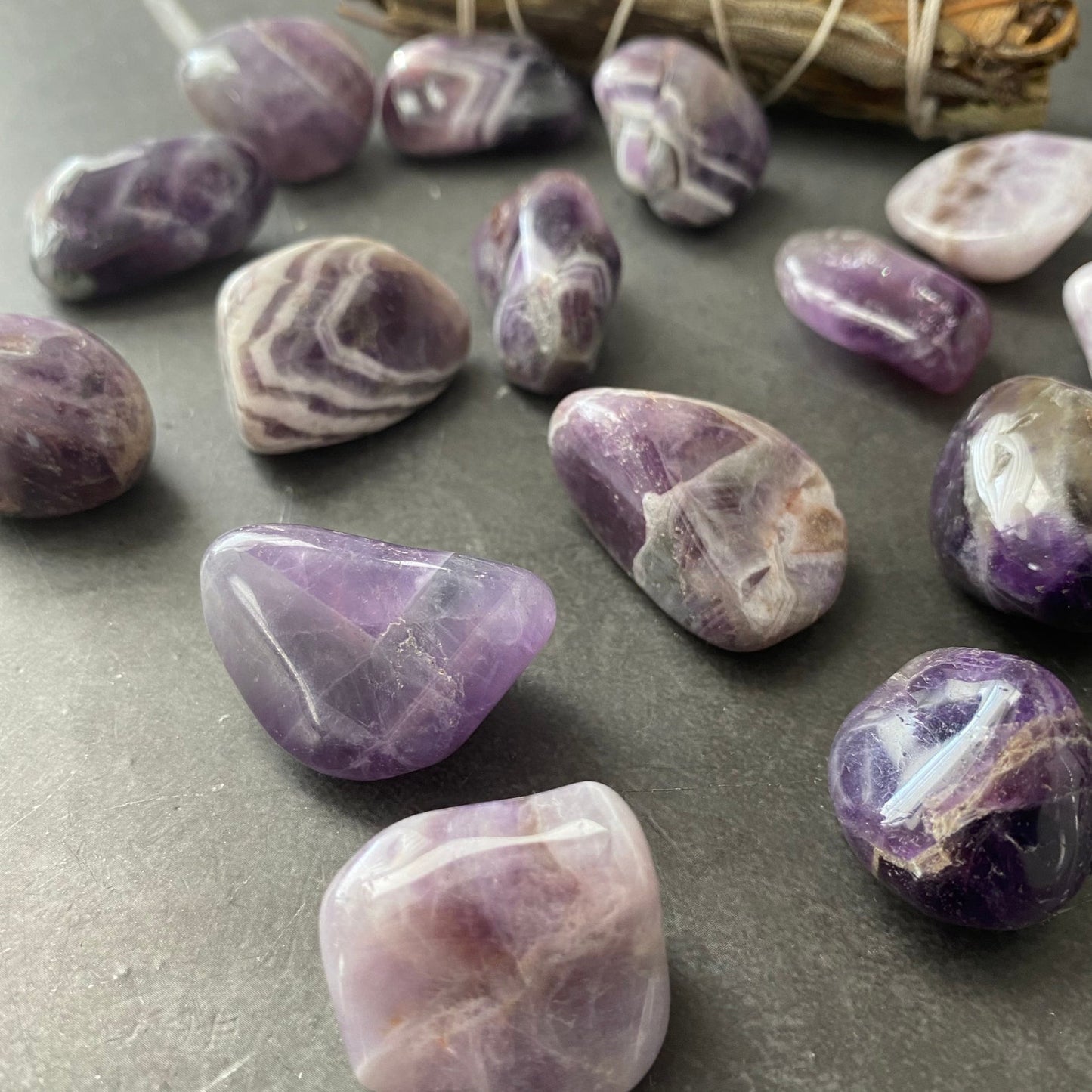 Chevron Amethyst Tumbled Stones