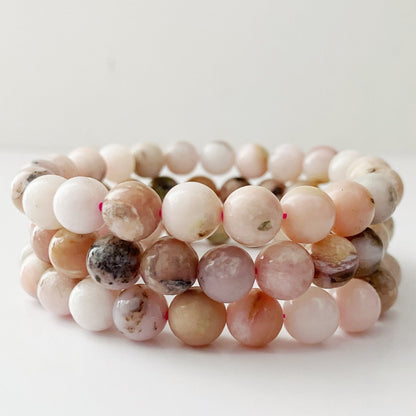 8mm Pink Opal Beaded Bracelet