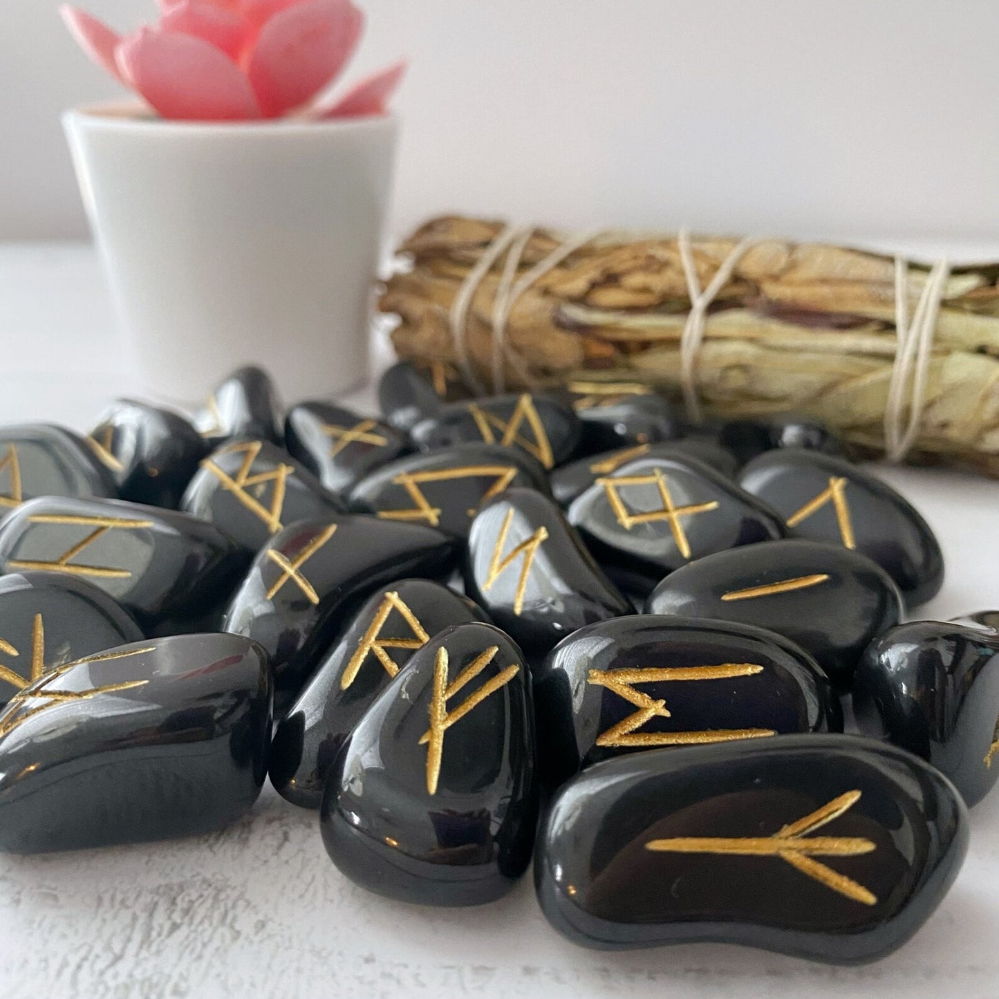 Black Agate Elder Futhark Runes