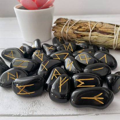 Black Agate Elder Futhark Runes