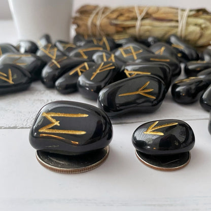 Black Agate Elder Futhark Runes