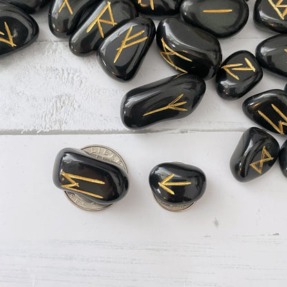 Black Agate Elder Futhark Runes