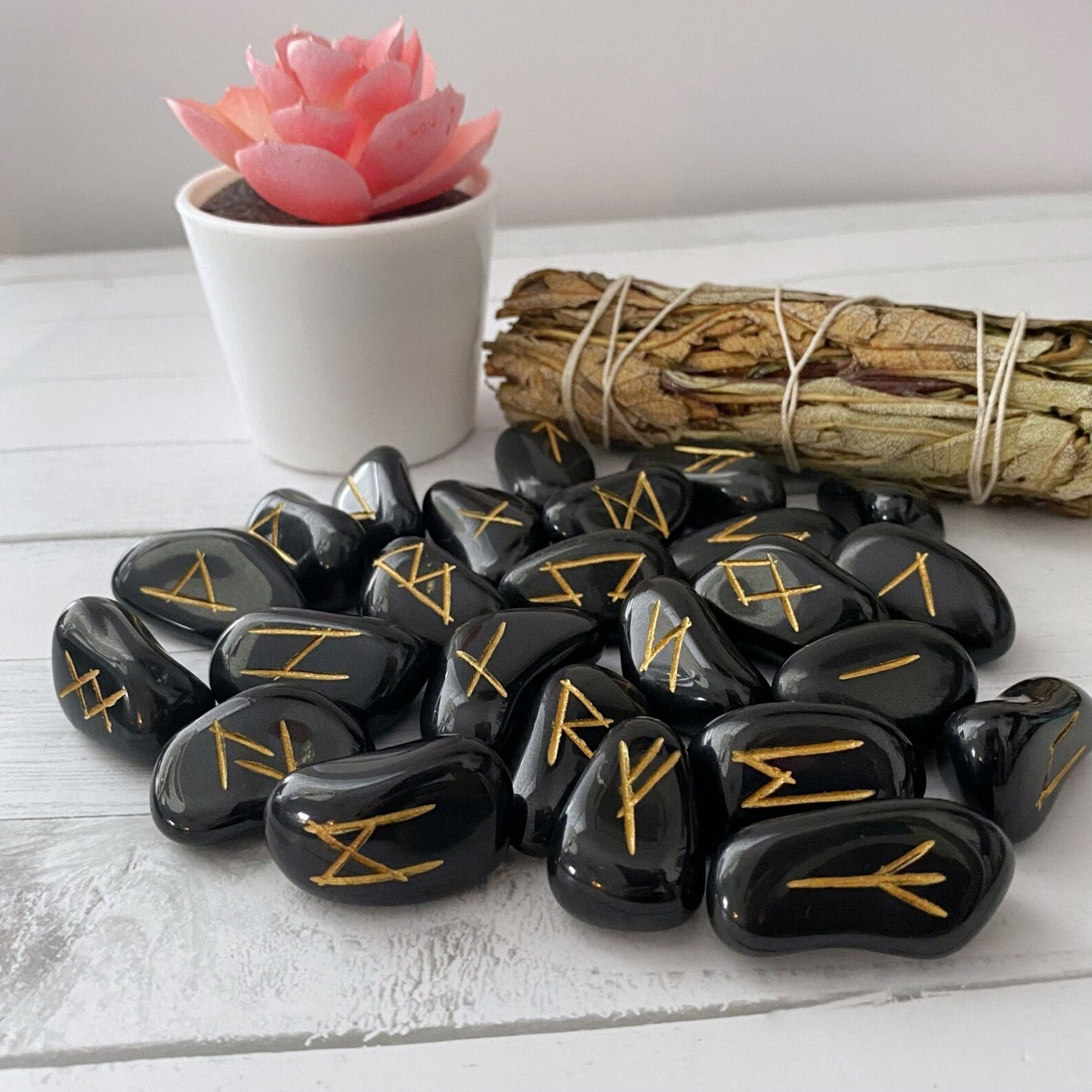 Black Agate Elder Futhark Runes