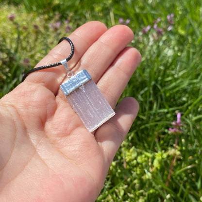 Raw Selenite Pendant with Silver Cap