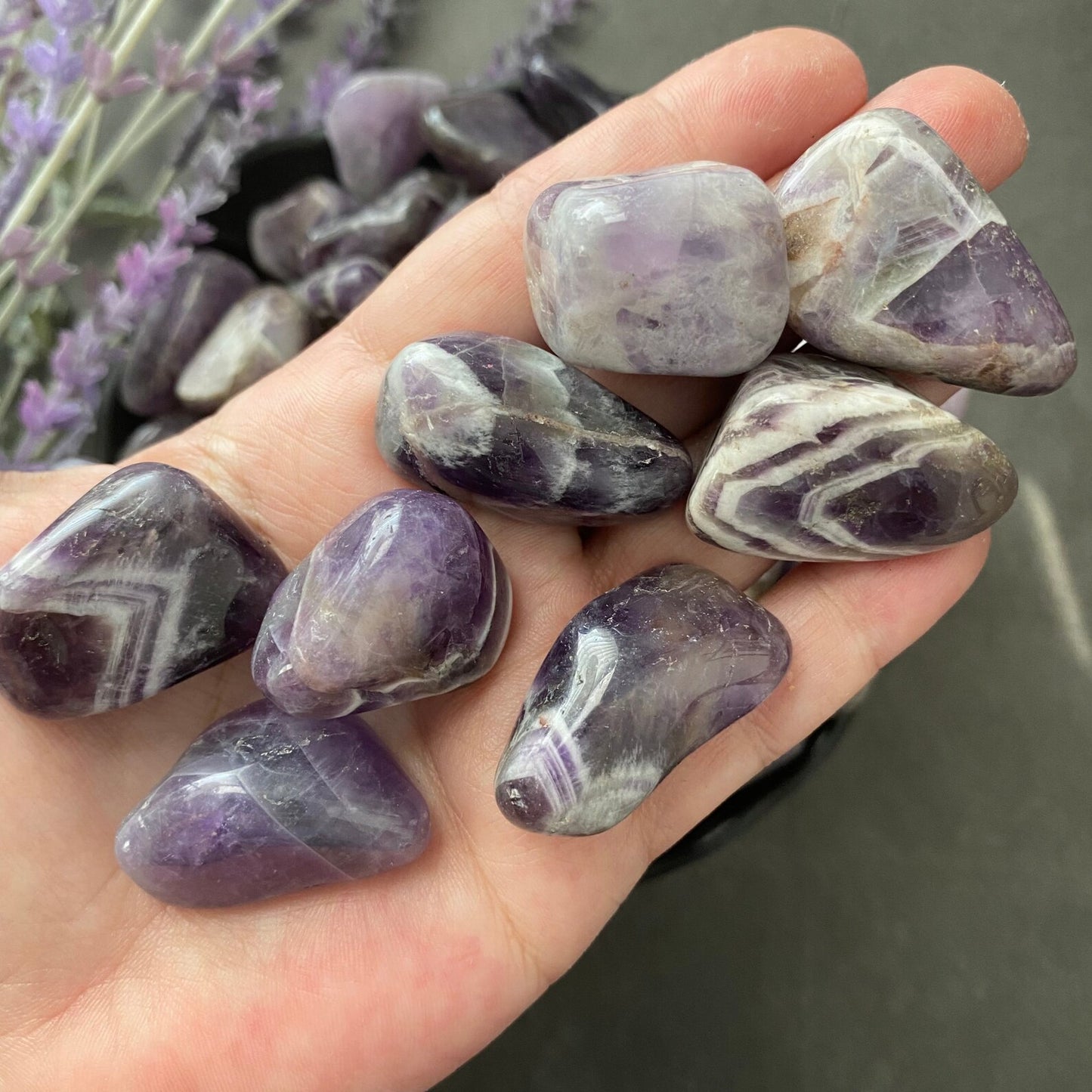 Chevron Amethyst Tumbled Stones