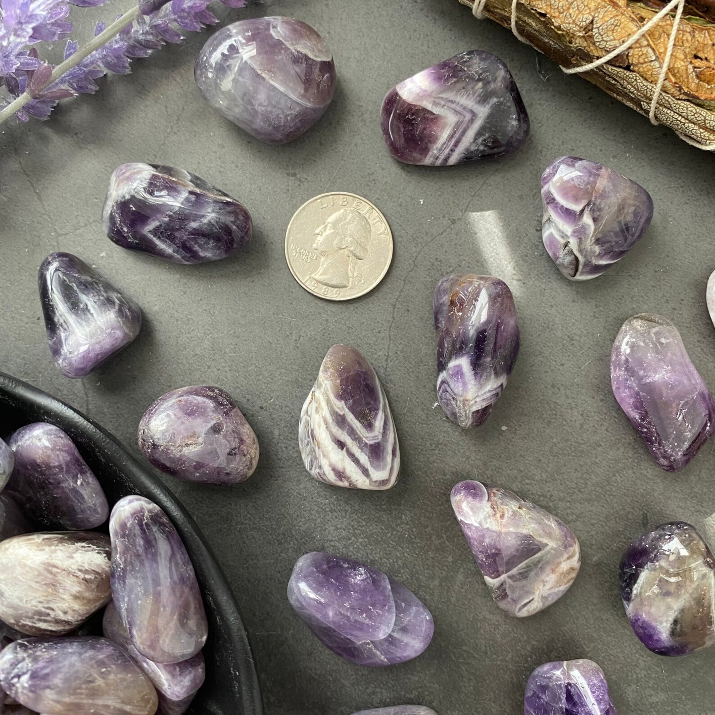 Chevron Amethyst Tumbled Stones