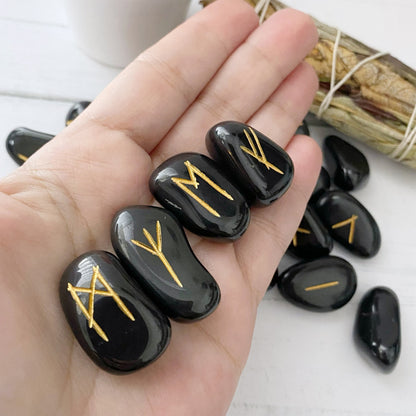 Black Agate Elder Futhark Runes