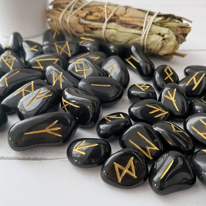 Black Agate Elder Futhark Runes