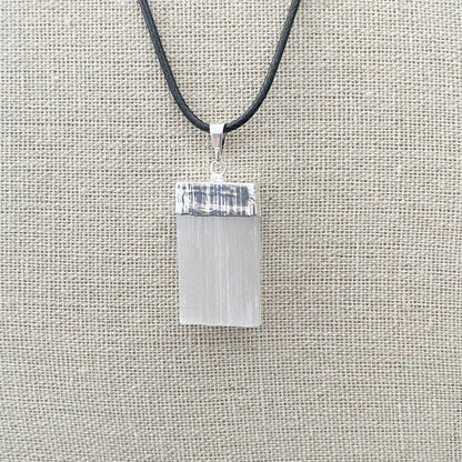 Raw Selenite Pendant with Silver Cap