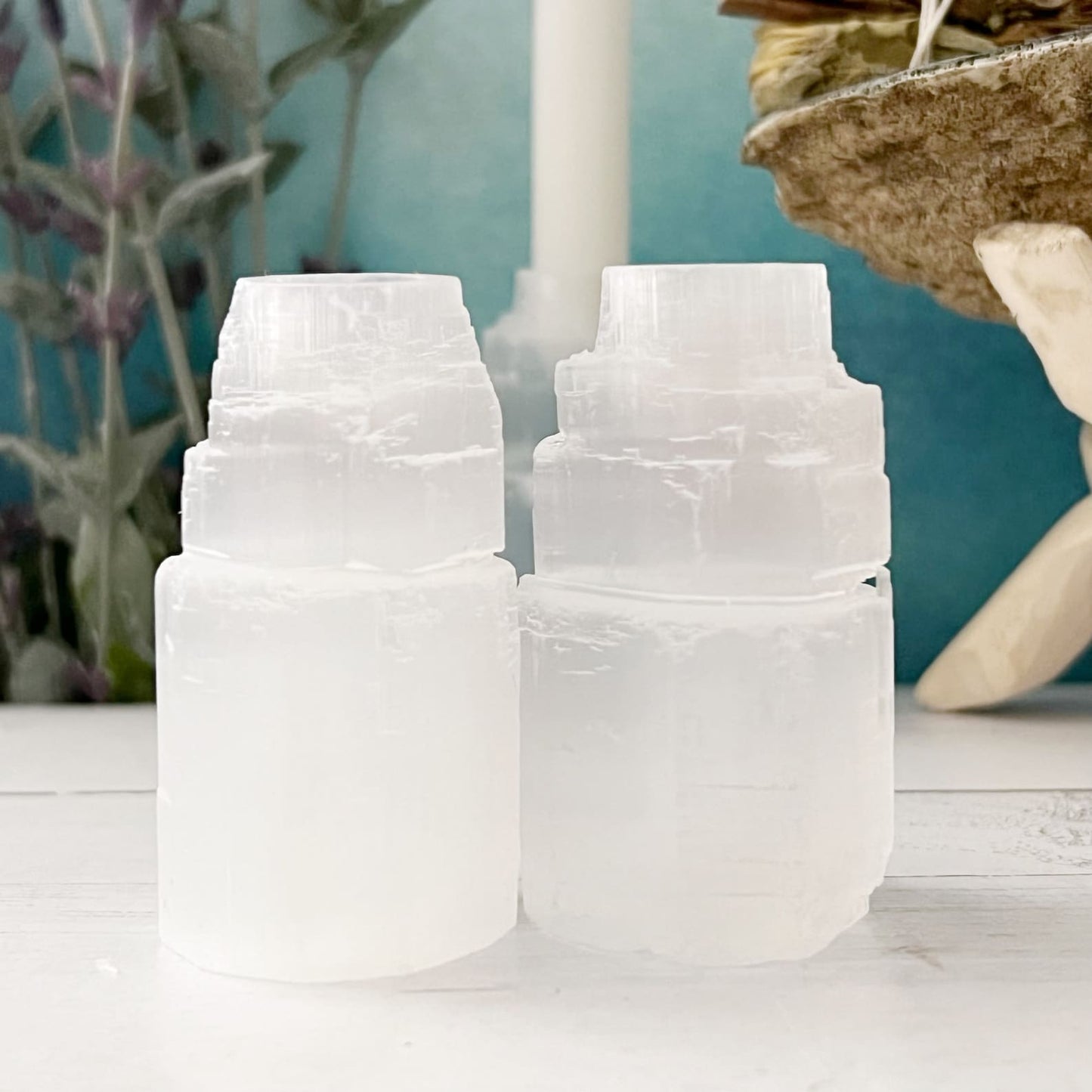 2" Selenite Iceberg Mini Candle Holder for Ritual Chime Candles