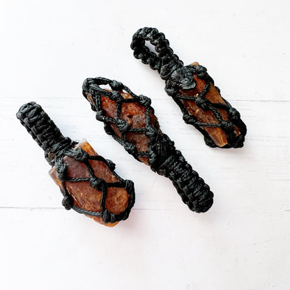 Rough Orange Kyanite Crystal Thread Cage Pendant