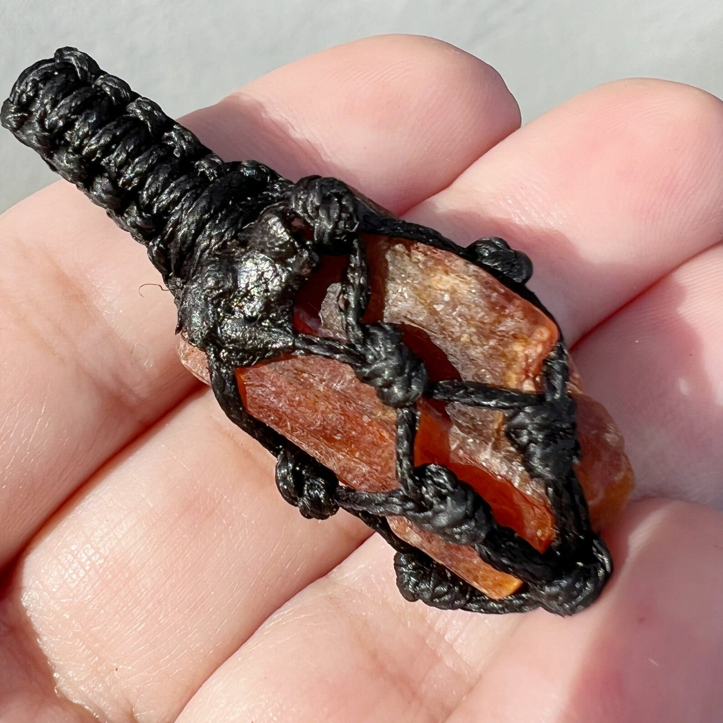 Rough Orange Kyanite Crystal Thread Cage Pendant