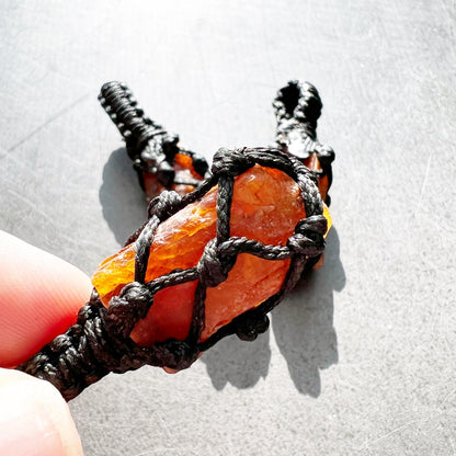 Rough Orange Kyanite Crystal Thread Cage Pendant