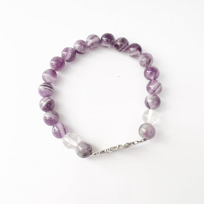 8mm Chevron Amethyst Beaded Bracelet with Lotus Charm