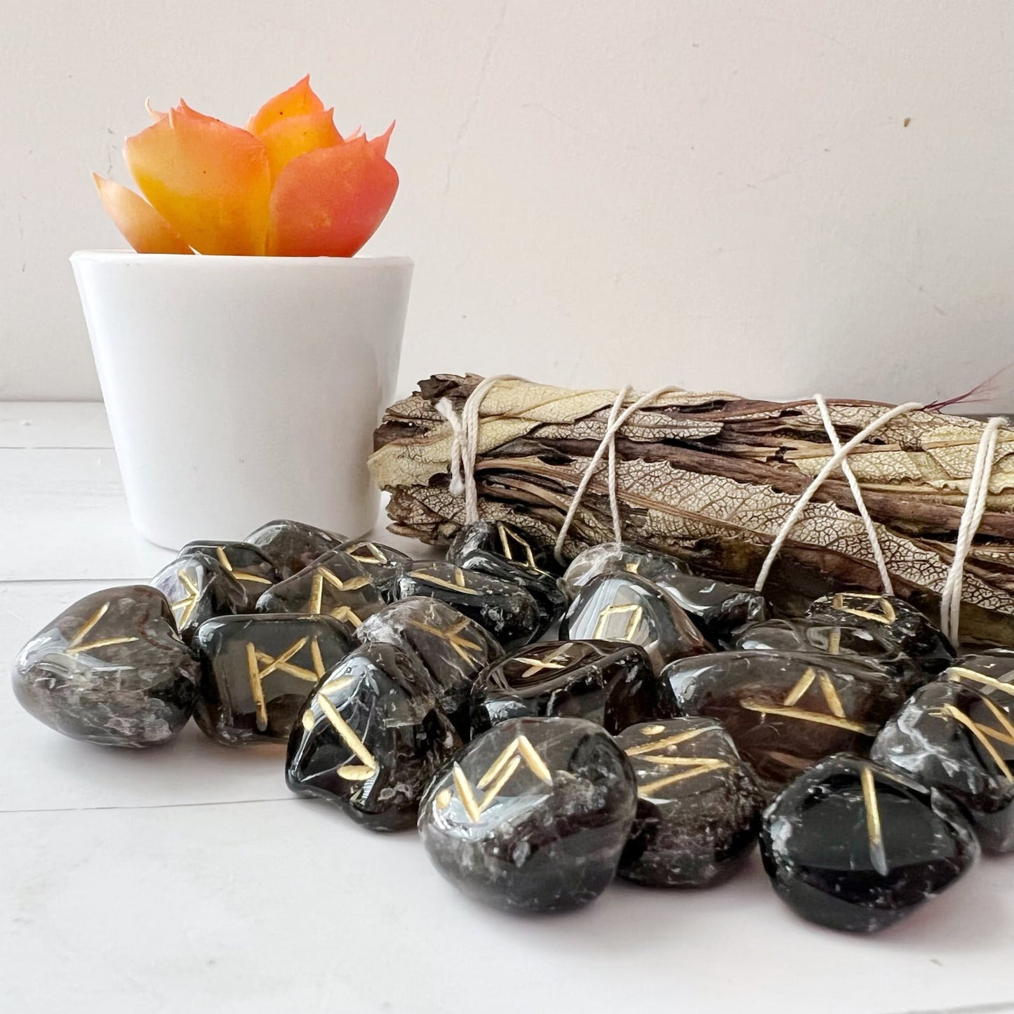 Smoky Quartz Elder Futhark Runes