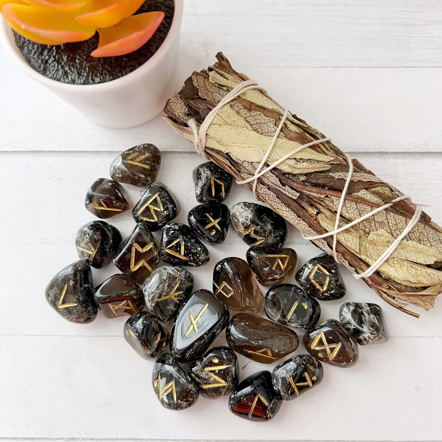 Smoky Quartz Elder Futhark Runes