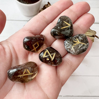 Smoky Quartz Elder Futhark Runes