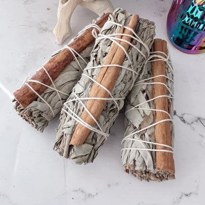 4" Organic Cinnamon & White Sage Smudge Stick