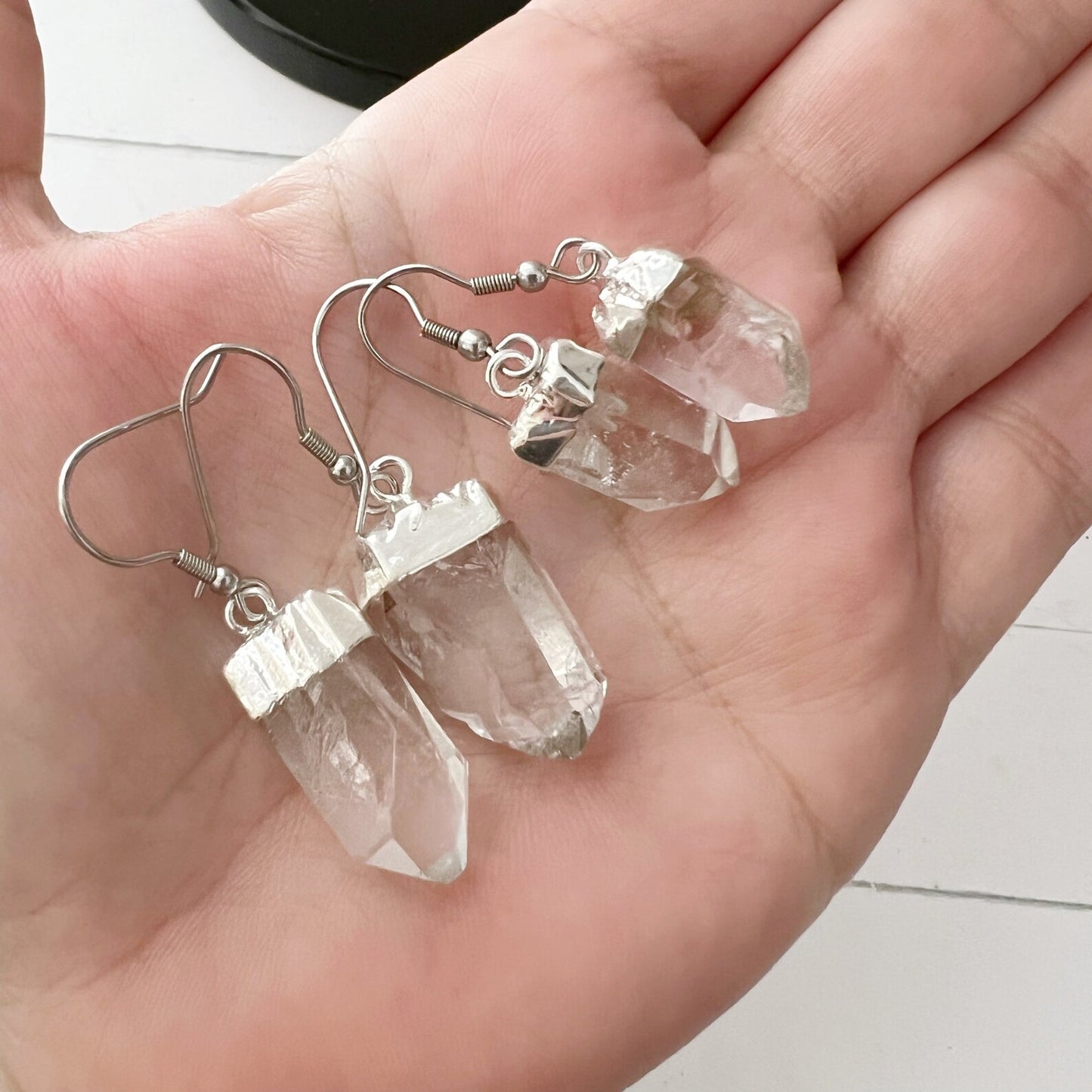 Raw Clear Quartz Point Dangle Earrings