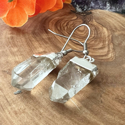 Raw Clear Quartz Point Dangle Earrings