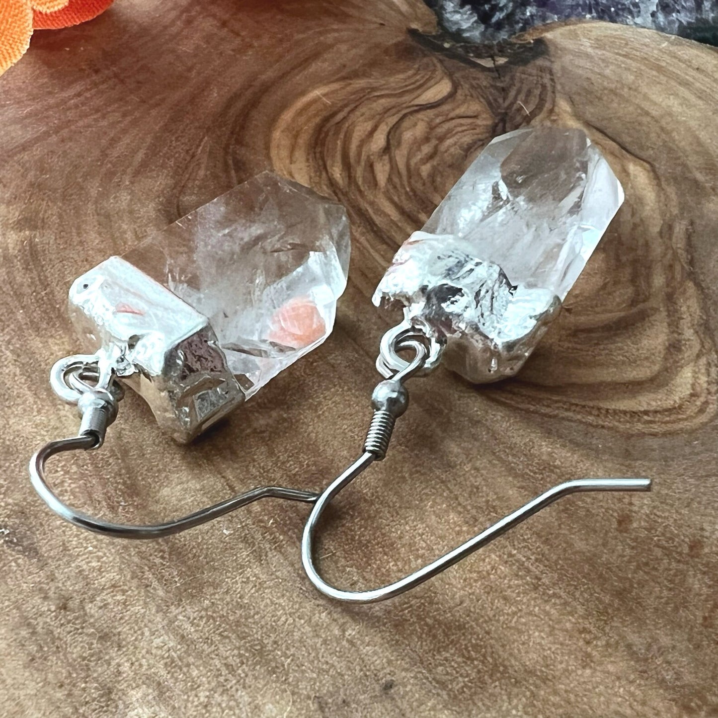 Raw Clear Quartz Point Dangle Earrings