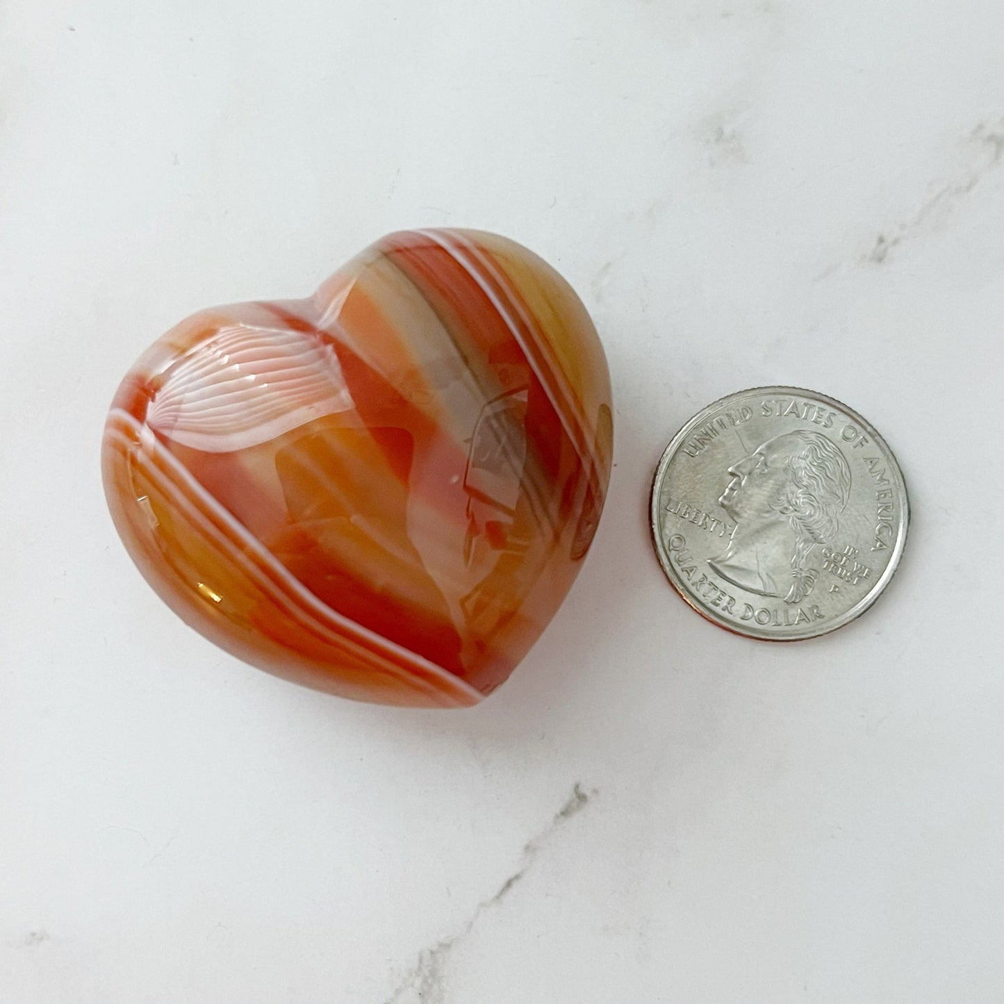 Banded Carnelian Agate Heart Palm Stone