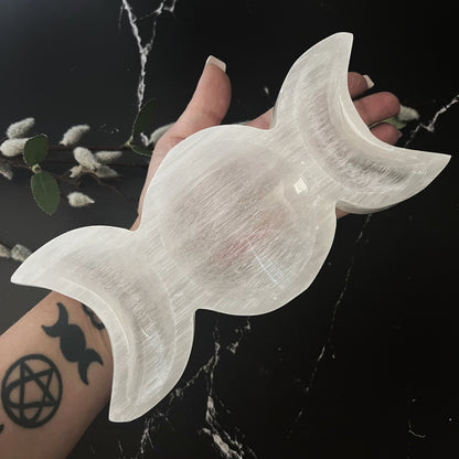 8" Selenite Triple Moon Bowl