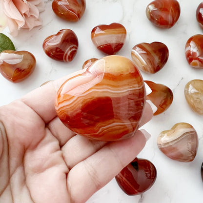 Banded Carnelian Agate Heart Palm Stone