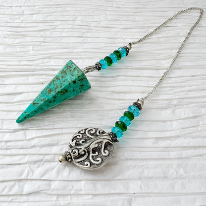 Chrysocolla Hexagonal Pendulum with Tree of Life Charm