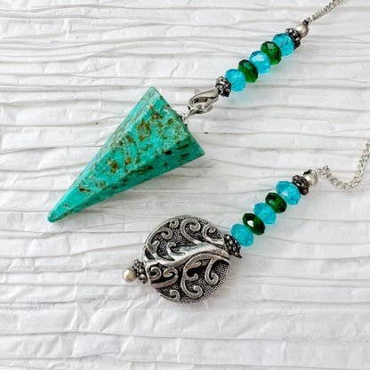 Chrysocolla Hexagonal Pendulum with Tree of Life Charm