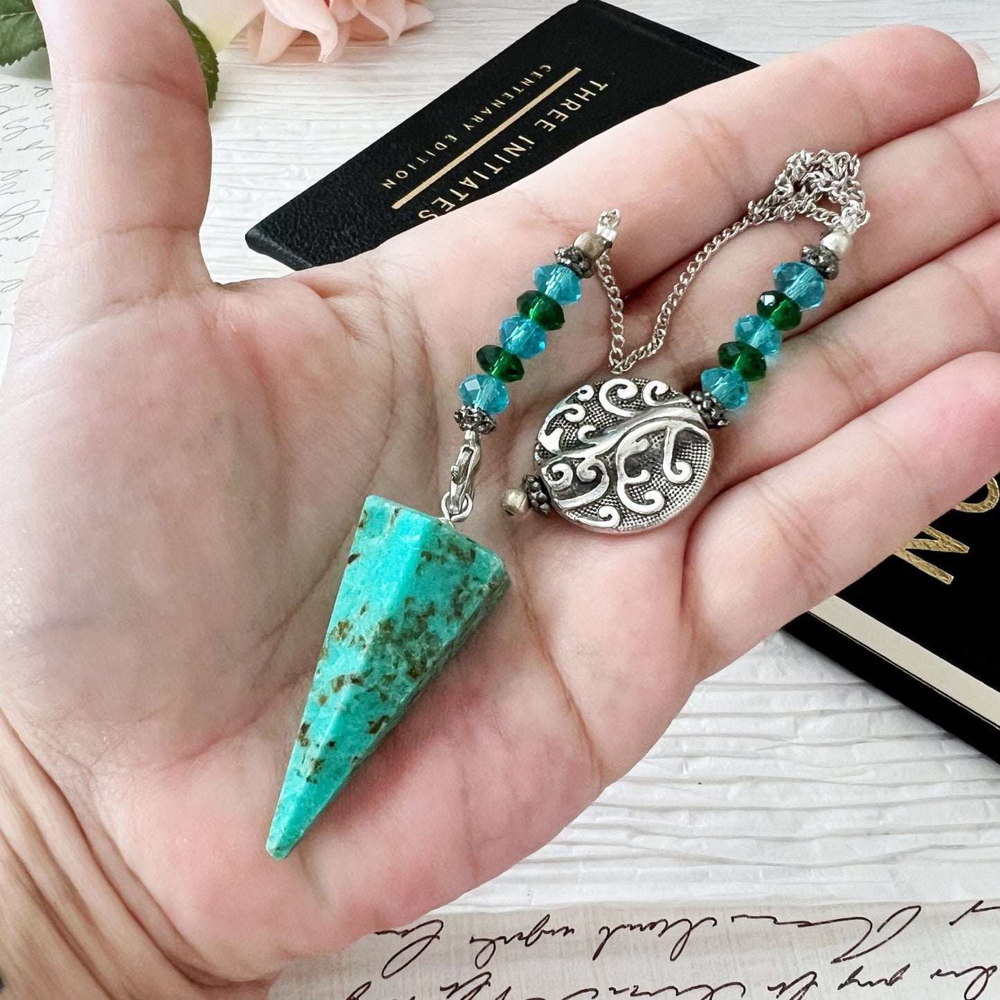 Chrysocolla Hexagonal Pendulum with Tree of Life Charm