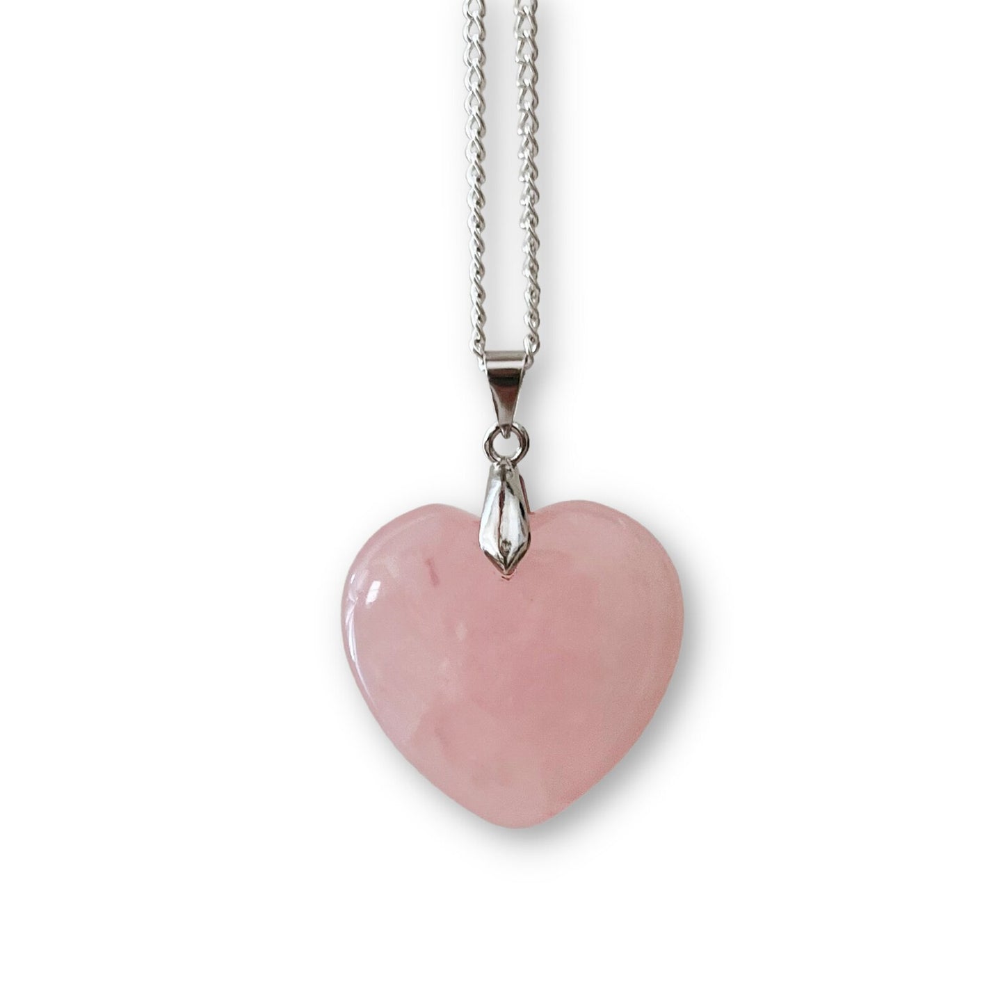 1" Rose Quartz Crystal Heart Pendant