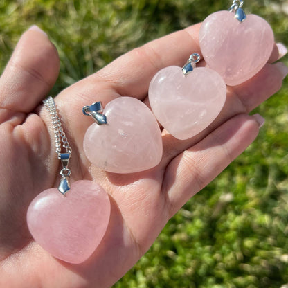 1" Rose Quartz Crystal Heart Pendant