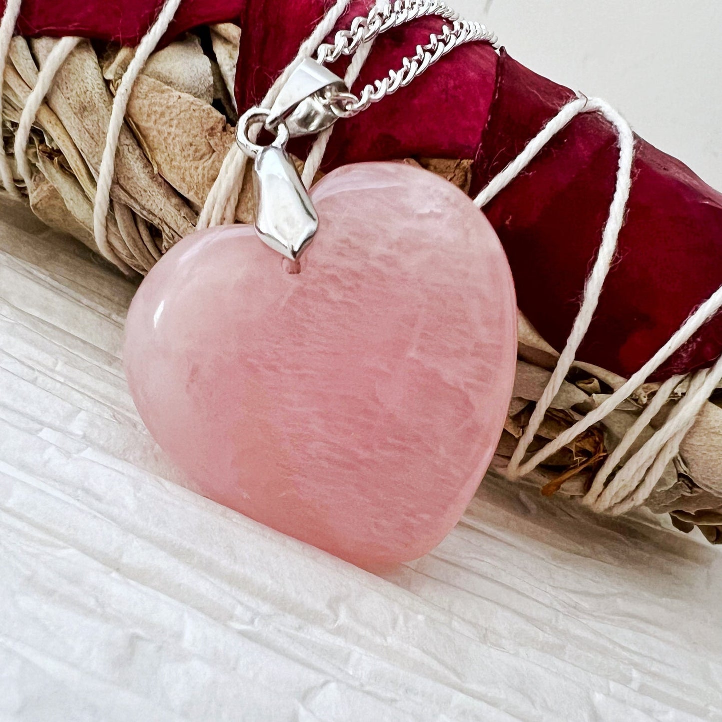 1" Rose Quartz Crystal Heart Pendant