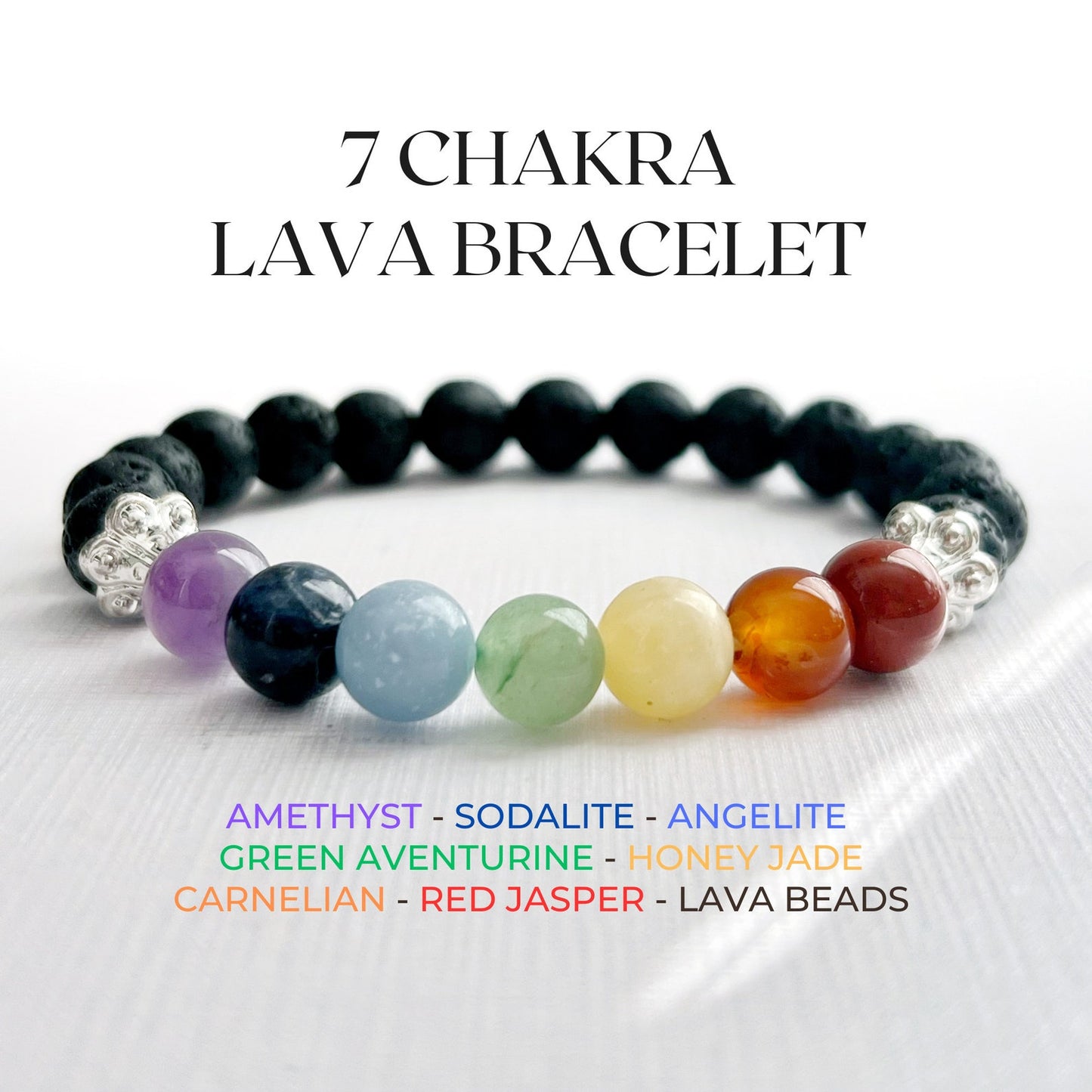 8mm Seven Chakra & Lava Rock Beaded Bracelet