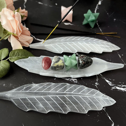 Selenite Feather Incense Holder & Charging Plate