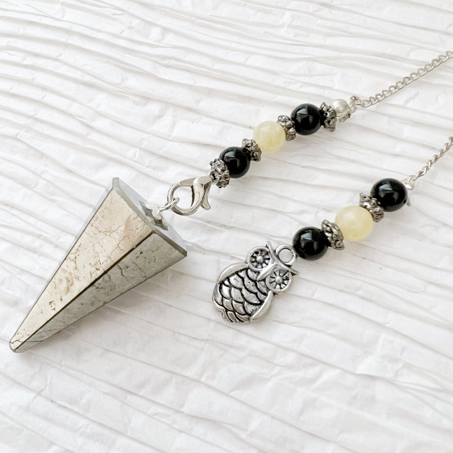 Pyrite Hexagonal Pendulum with Owl Charm