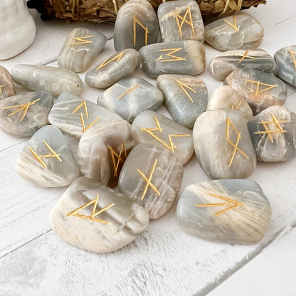 Black Moonstone Elder Futhark Runes