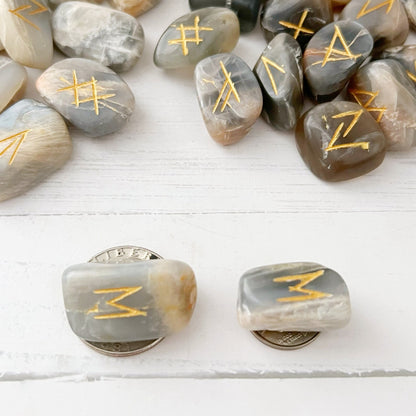 Black Moonstone Elder Futhark Runes