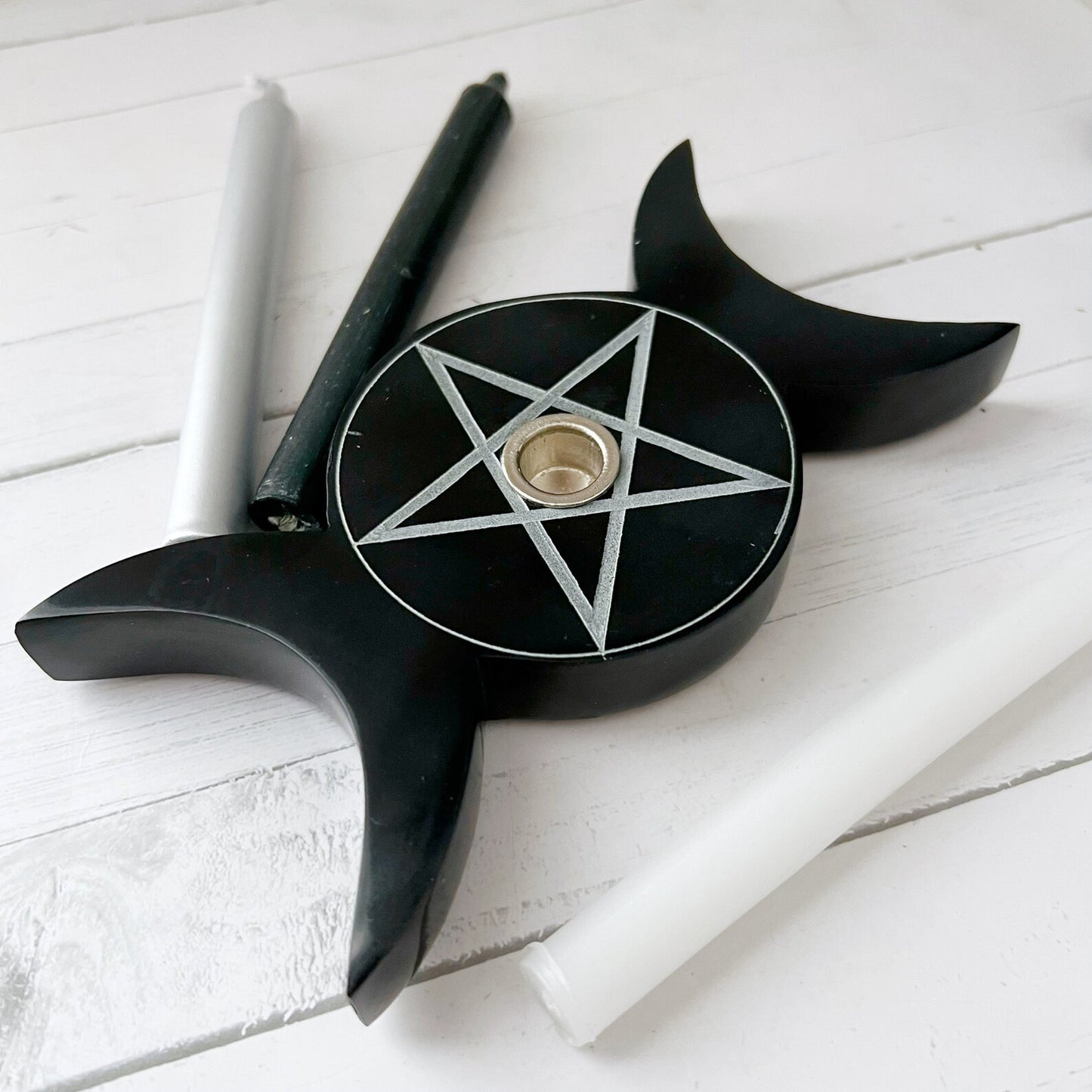 6" Black Soapstone Pentacle Candle Holder