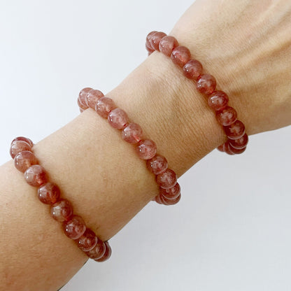 8mm Strawberry Quartz Beaded Bracelet