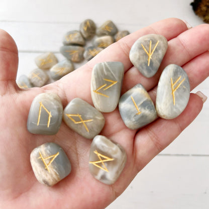 Black Moonstone Elder Futhark Runes