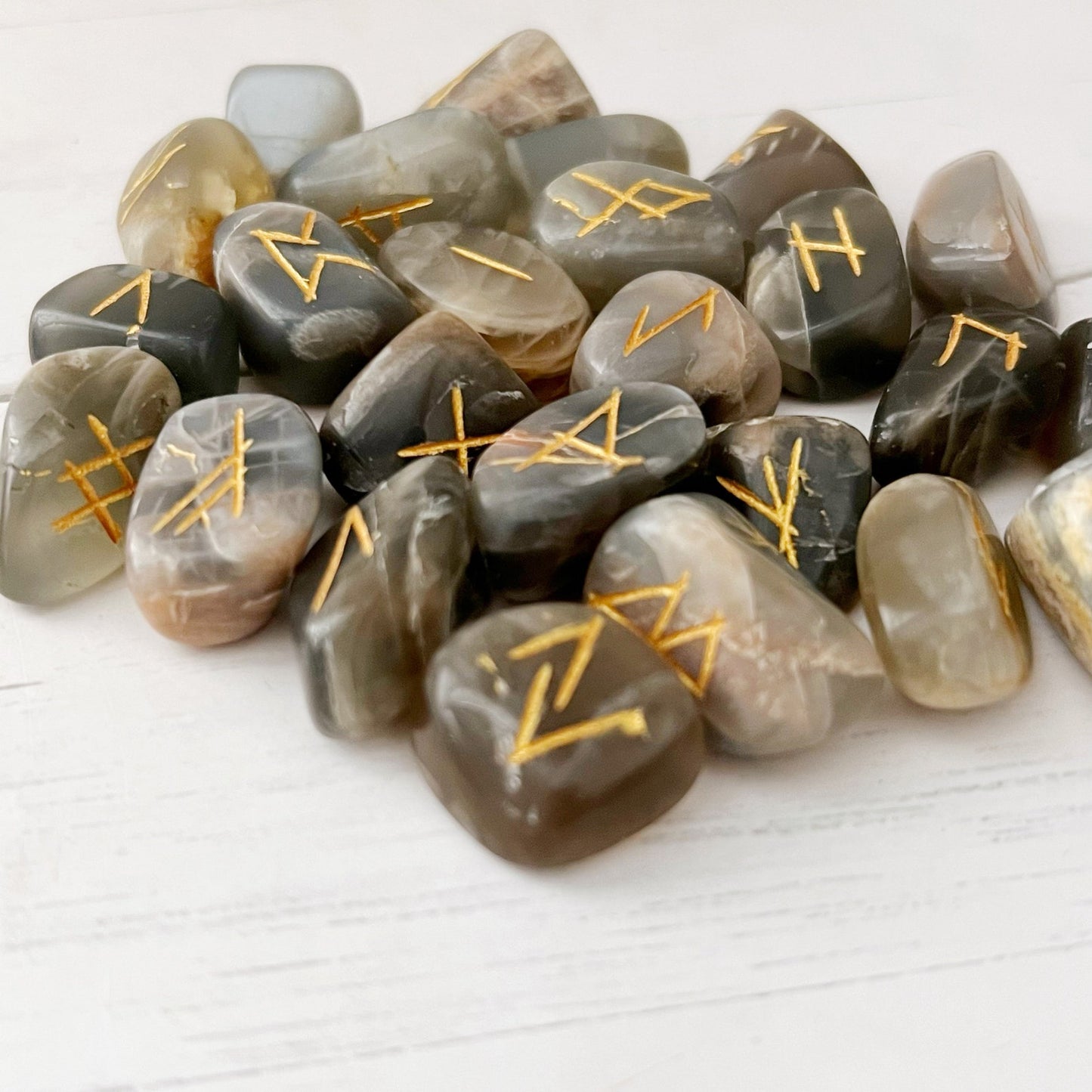 Black Moonstone Elder Futhark Runes