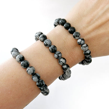 8mm Snowflake Obsidian Beaded Bracelet