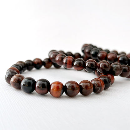 8mm Red Tiger Eye Beaded Bracelet