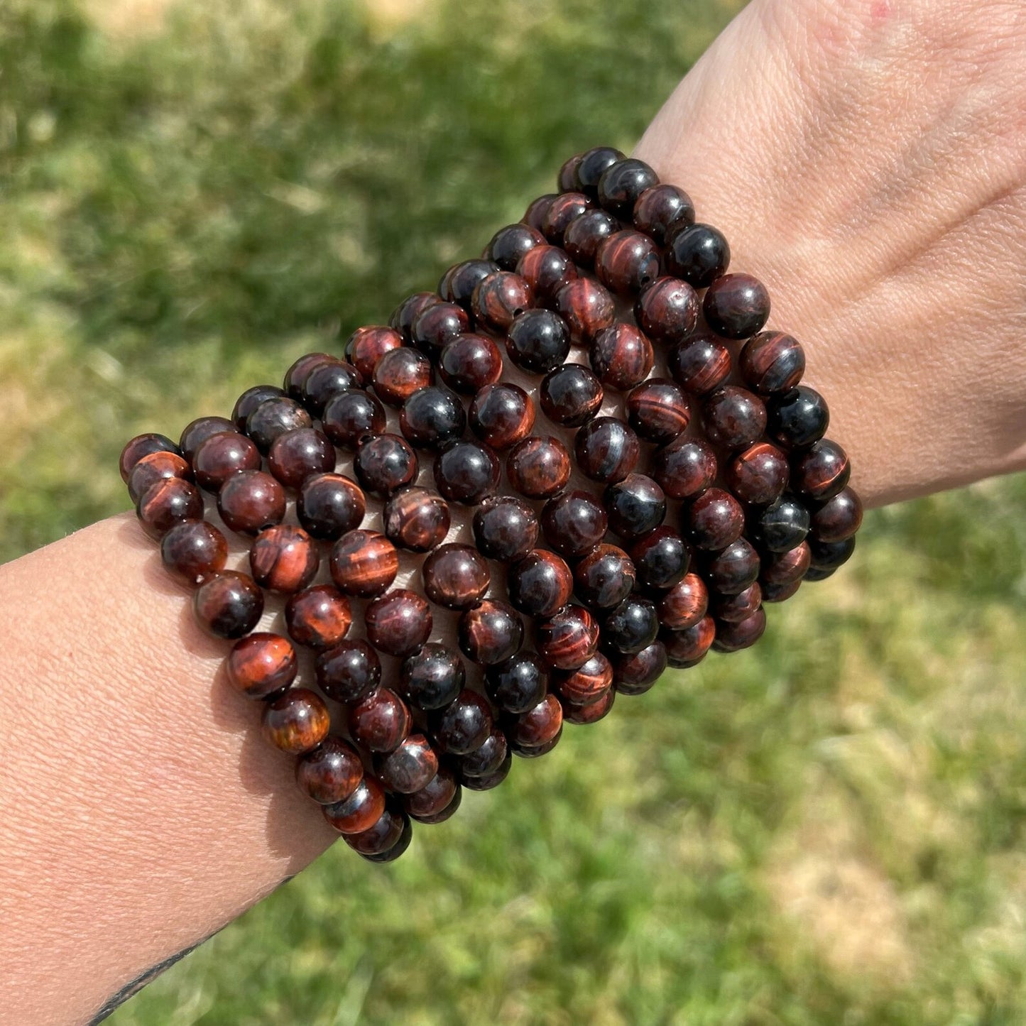 8mm Red Tiger Eye Beaded Bracelet